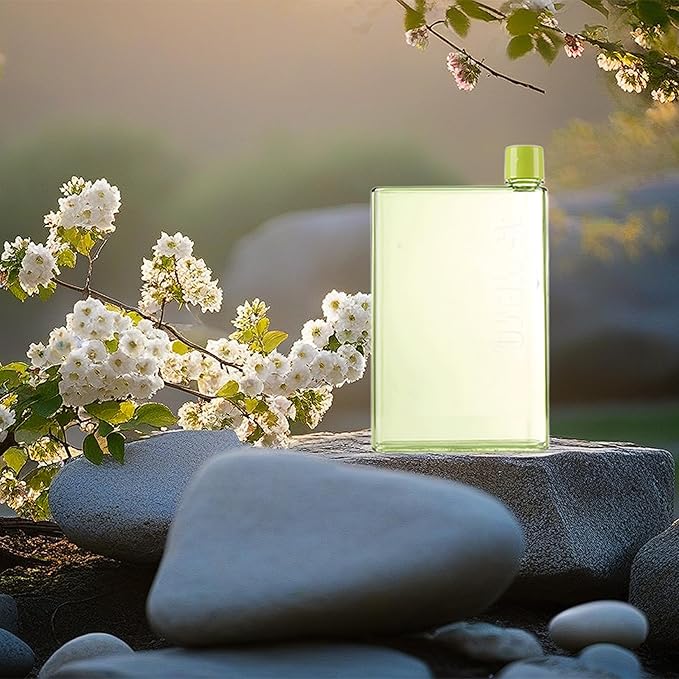 IUI Flat Water Bottle 14 oz, Leak Proof and Slim Reusable Flat Water Bottle, Portable Cute Water Bottle for Purse Pocket School Sports Travel Green