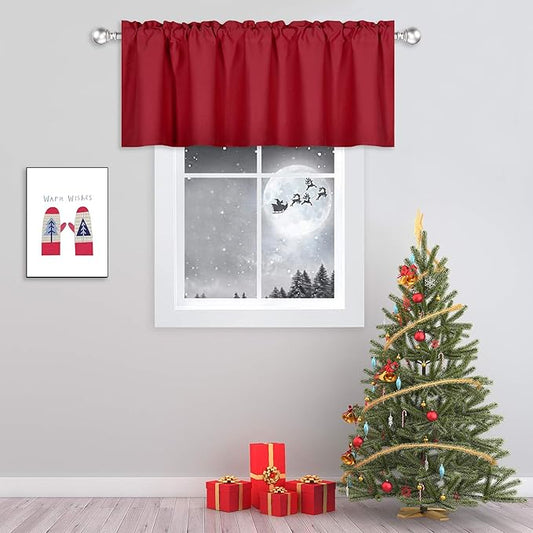 Red Valance for Windows 60x18 Inch Solid Thermal Insulated Blackout Rod Pocket Kitchen Short Curtain Toppers Valance for Bathroom Living Room 1 Panel