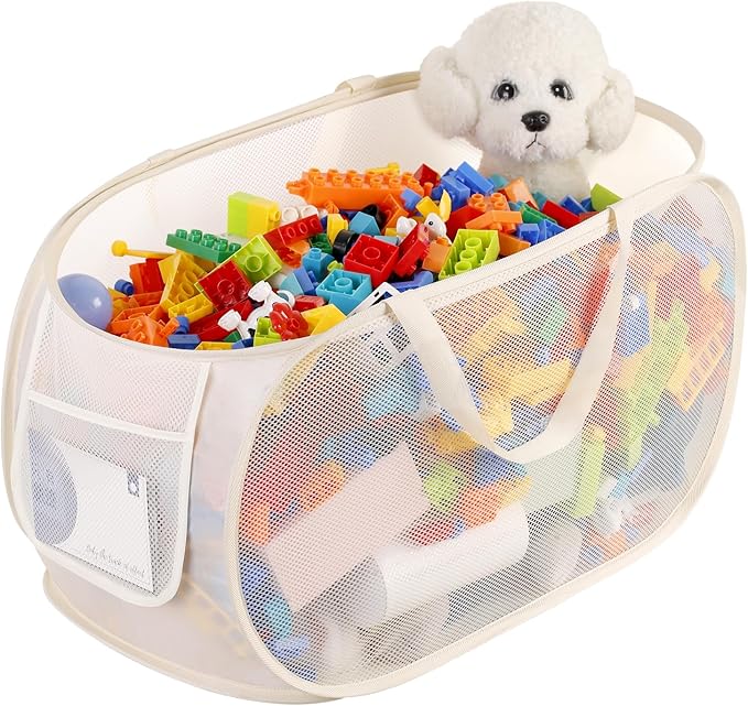 Kids Toy Storage Organizer Toy Box -Large,Lightweight & Foldable Children's Toy Chest,Suitable for Boys'and Girls' Playrooms,Bedrooms,and Nurseries.Dimensions: 22"x13"x13"Beige Navy Blue (Beige)