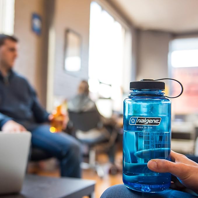Nalgene Sustain Tritan BPA-Free Water Bottle Made with Material Derived from 50% Plastic Waste, 32 OZ, Wide Mouth, Slate Blue