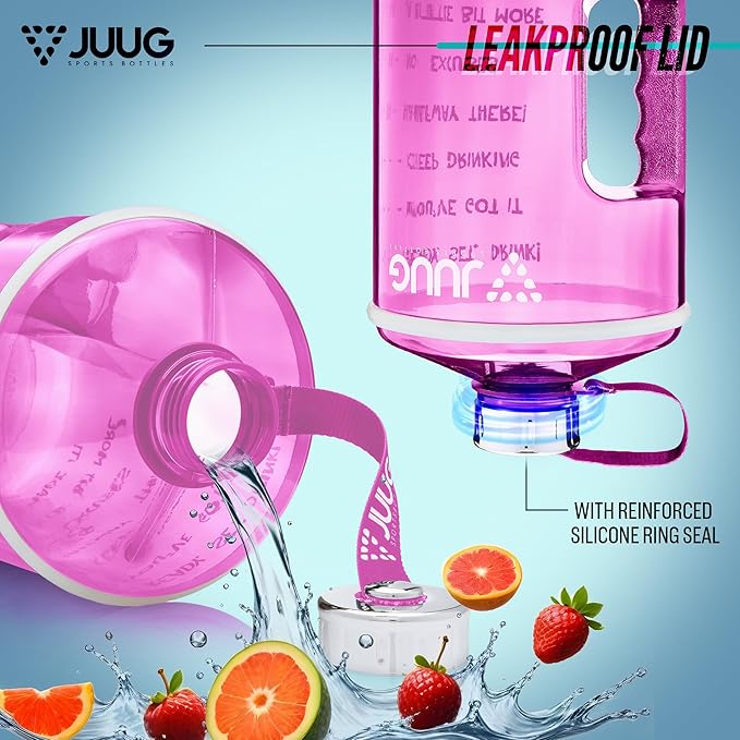 JUUG 1 Gallon Water Bottle with Times to Drink - Gallon Water Jug with Handle - 128oz Leakproof BPA Free Bottle for Gym Fitness- One Gallon Water Bottle with Motivational Time Markers