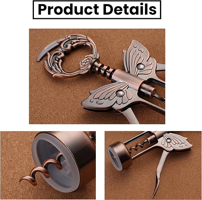 Wine Opener, 3 in 1 Zinc Alloy Premium Wing Corkscrew Wine Bottle Opener with Multifunctional Bottles Opener and Serrated Foil Cutter for Wine and Beer (Bronze)