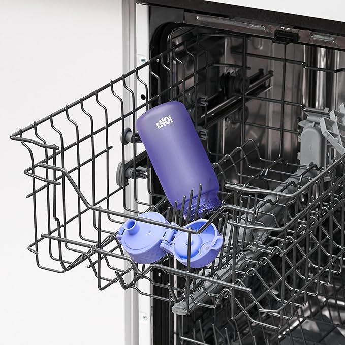 Ion8 Small Water Bottle, 350 ml/12 oz, Leak Proof, Easy to Open, Secure Lock, Dishwasher Safe, BPA Free, Carry Handle, Hygienic Flip Cover, Easy Clean, Odor Free, Carbon Neutral, Light Purple