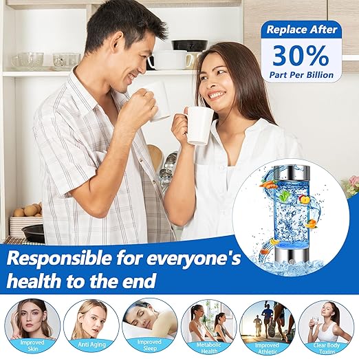 Hydrogen Water Bottle Generator, AquaHealth Hydrogen Water Bottles, 450ml Portable Rechargeable Hydrogen Water Ionizer Hydrogen-Rich Water Bottle Glass for Home, Travel, Office w/Hydrogen Suction Tube