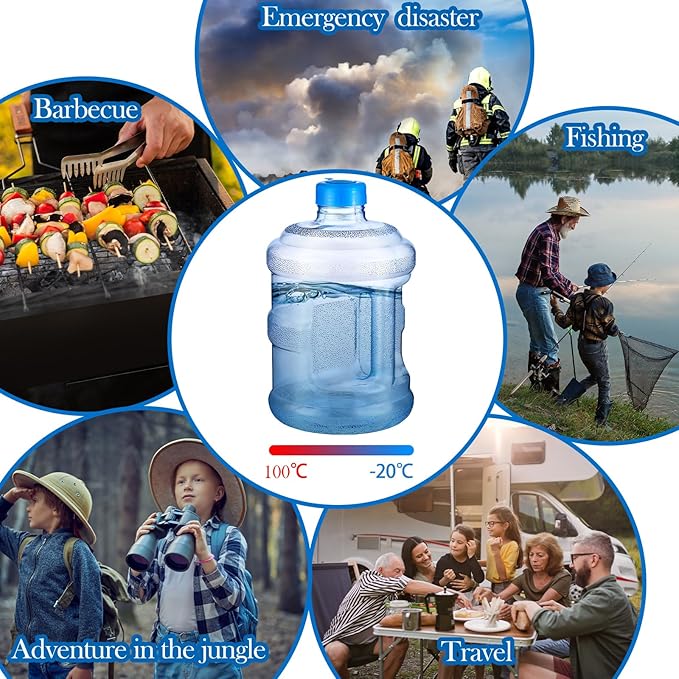 2 Pieces Water Jugs Round Plastic Water Bottle Portable Water Jug with Handle Leakproof Screw Cap Reusable Large Capacity Water Bottle for Camping Outdoor Travel Gym Use(1 Gallon)