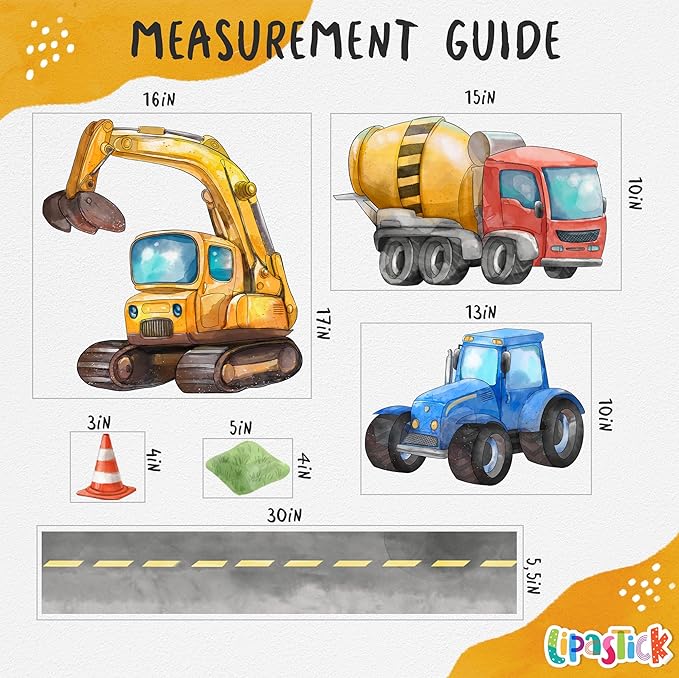 Large Car Wall Decals for Kids by Lipastick - 58 pcs Transports Wall Stickers Peel and Stick Truck Stickers – Construction Cars Wall Decal - Tractor Excavator City Nursery Playroom Wall Décor XXL Size