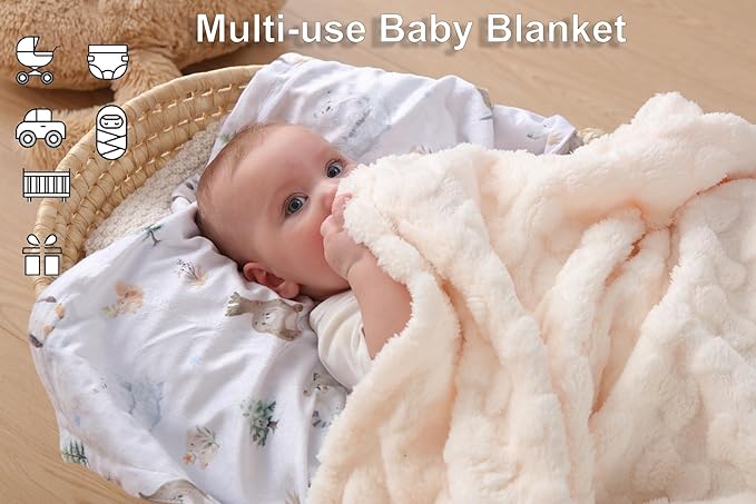 Sherpa Baby Blanket for Girls Toddlers Fleece Fluffy Fuzzy Blanket for Baby,Soft Warm Cozy Fleece Blanket,Receiving Blanket for Infant Newborn (cream, 30 * 40, bow)