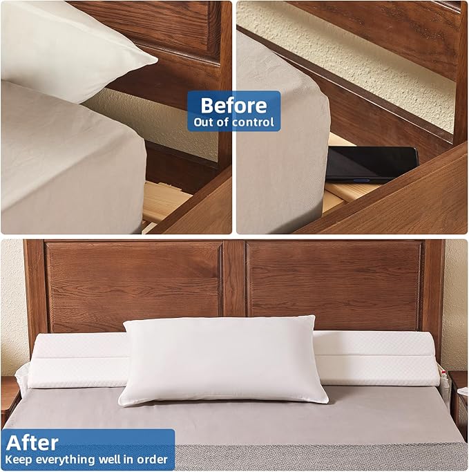 Adjustable Queen Bed Wedge Pillow for Headboard Gap 0-8", 60"x10"x6" Bed Gap Filler Triangle Pillow Stopper, Fills The Gap Between Headboard and Mattress or Wall for Sleeping & Reading