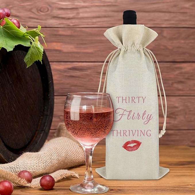 Gfhzdmf 30th Birthday Gifts 30 Year Old Birthday Gift for Men Women Wine Bag Birthday Decors Turning 30 Gift for Coworker Wife Sister Best Friend Mothers Day Christmas Gift Burlap Wine Bottle Bag