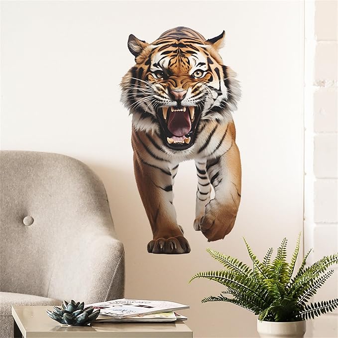 Lifelike Tiger Wall Decal 3D Animals Wall Sticker Safari Wall Decor for Nursery Kid'sroom School Classroom Livingroom Bedroom Bathroom Decoration (Lifelike Tiger 5)