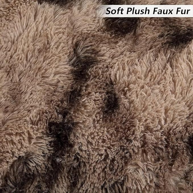 Fluffy Area Rug for Living Room 8x10 Feet, Fluffy Shaggy Rugs for Bedroom Soft Plush Fuzzy Carpet Indoor Modern Faux Fur Rugs Non Slip Home Decor Rug for Kids Girls Nursery, Tie Dye Brown