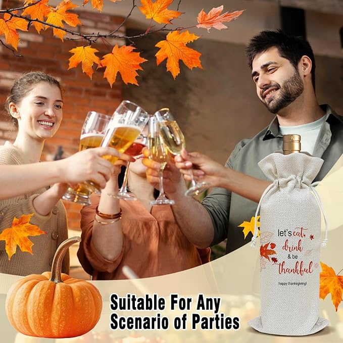 Wine Canvas Bag, Thanksgiving Wine Gift Bag, Thanksgiving Gift for Women Men Wife Friend Autumn Harvest Party Wine Bags for Wine Bottles, Wine Gifts With Drawstring Holiday Fall Party Decoration -WB35