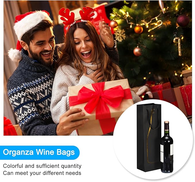 uxcell Wine Bags, 1pcs Black Gold 5 x 4 x 15 In Wine Gift Bags with Rope Handles Paper Wine Tote Bag for Wedding Birthday Christmas Party Supplies