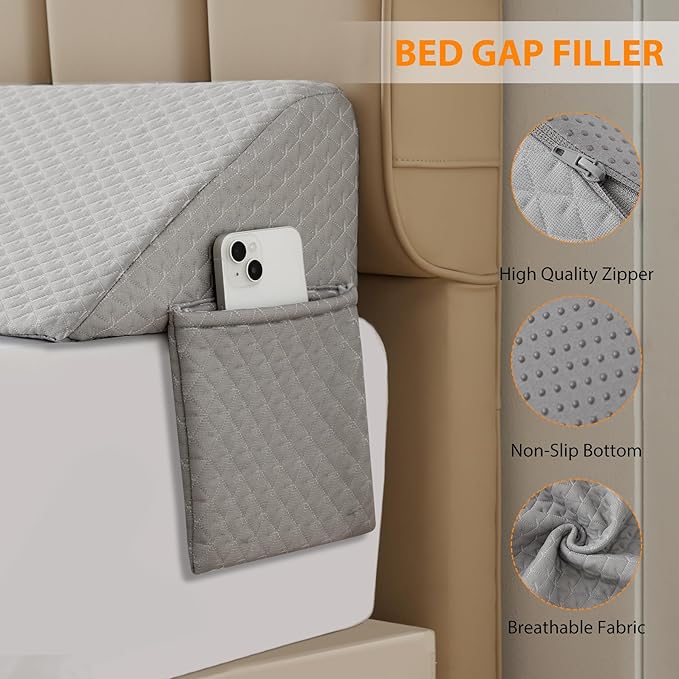 King Bed Wedge Pillow for Headboard, Bed Gap Filler, Mattress Gap Filler King, Fill The Gap (0-7") Between Headboard and Mattress (Grey, 76"x10"x6")
