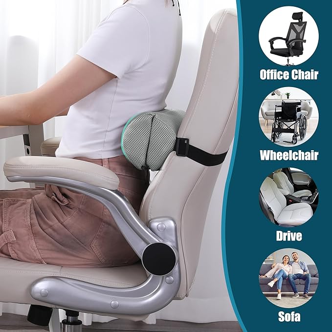 MABOZOO Foldable Lumbar Roll Pillow, Mesh 2 Semi-Circular Back Support Cushion with Adjustable Strap, Portable Cervical Cushion Support Pillow Leg Pillow for Head, Neck Back and Legs(Gray)