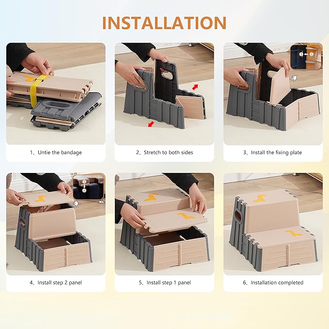 Toddler Step Stool,Anti-Slip Sturdy 2 Step Folding Stools for Kids for Bathroom Toilet Potty Training（Quiet Blue）