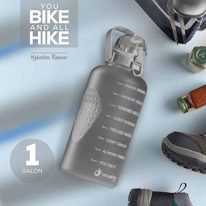 Motivational Water Bottle with Straw & Handle,One Gallon Water Bottle 128 oz/3.8L,Reusable Water Jug, Achieve All-Day Hydration SpillProof, BPA FREE