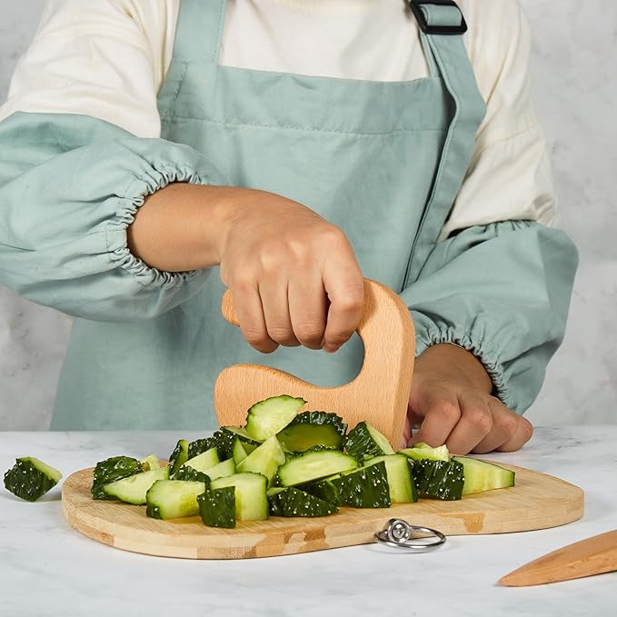 Kids Cooking & Baking Sets Real Little Chef Cooking Utensils Kitchen Set Gifts for Girls Boys Juniors with Utensils Cutting Board Kids Safe Knife Rolling Pin Apron Storage Box (Blue Green)