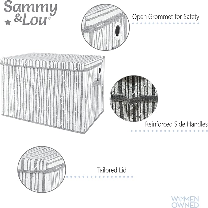 Sammy & Lou Collapsible Felt Soft Toy Box Toy Chest for Toddlers Toy Storage Organizer with Handles and Hinged Lid, 22 x 14.5 x 15 inches, Birch