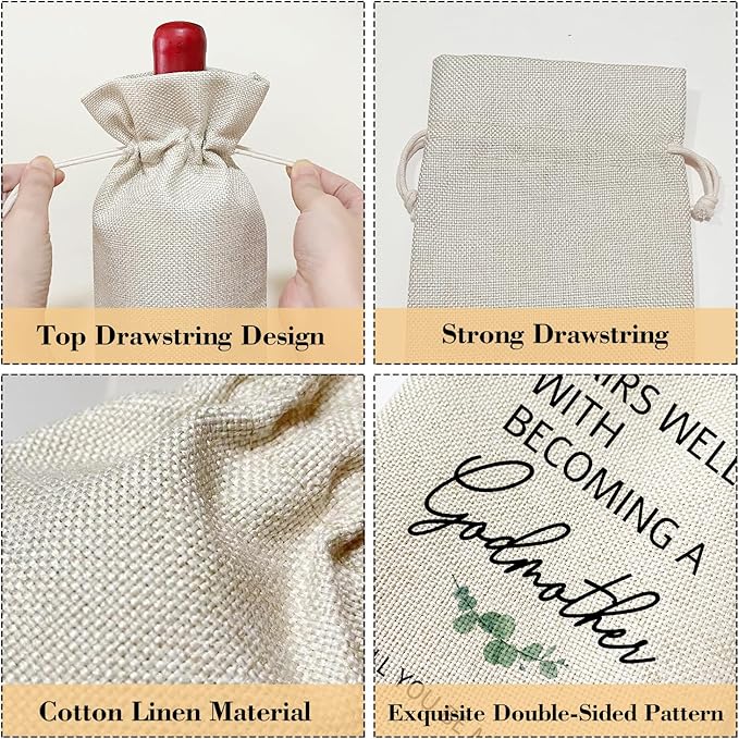 Wine Bag Godmother Proposal Gifts, Gift for Godmother Friend Sister-in-law Pregnancy Announcement Gifts, God Mother Gifts for Bestie Baby Shower Baptism Party Favor Supplies /10
