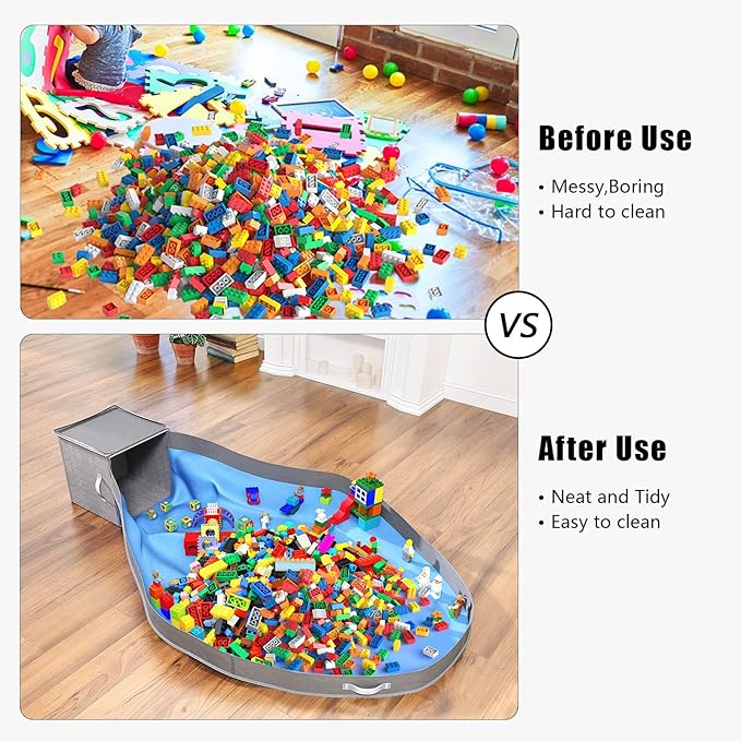 Toy Storage Organizer and Play Mat - Stackable and Foldable Cube Toy Organizers and Storage Bins for Boys and Girls 13"x13"x13" (Warm Grayish Beige)