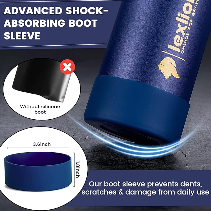 Water Bottle 32oz, Triple Walled Insulated Stainless Steel Reusable Bottle, Silicone Sleeve, Cleaning Brush, 2 Lids (Spout lid & Straw lid w/2 straw), Metal Mug Gallon, BPA Free, Twilight Blue