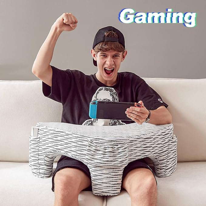 Heart-Shaped Reading Pillow, Lap Desk, Gaming Lap Pillow, Reading Cushion, Cushy Desk, Lap Pillow, Reading Cushion, Gaming Pillow, Book Pillow for Reading in Bed, Black & White Stripes