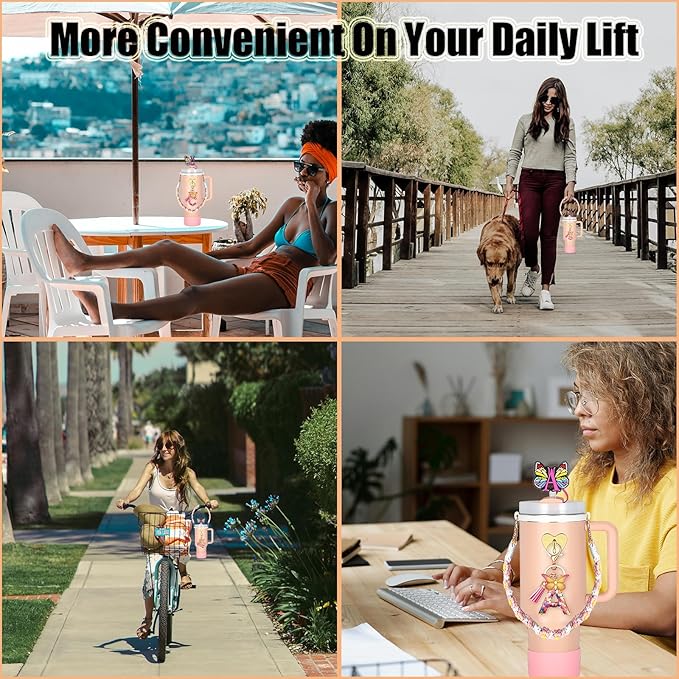 Stanley Cup Accessories Include Silicone Stanley Straw Cover, Butterfly Letter KeyChain Charms, Water Bottle Handle Strap, Boot and Chain for Stanley Cup 30oz 40oz Tumbler