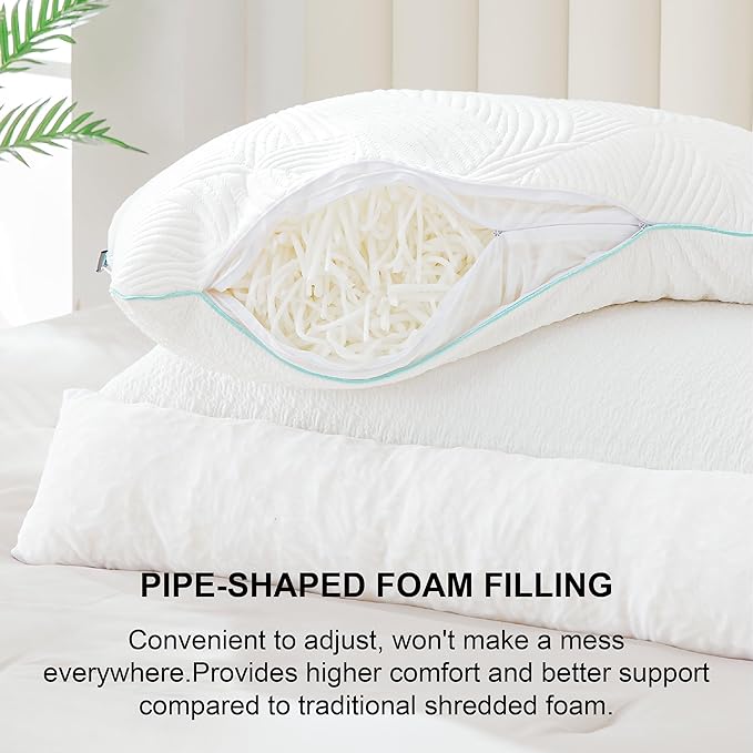 Shredded Memory Foam Pillows King Bed Pillows Set of 1, Summer Cooling Pillows for Hot Sleepers with Washable Pillowcase, and Winter Soft Dual Sided Pillow for Back and Stomach Sleepers