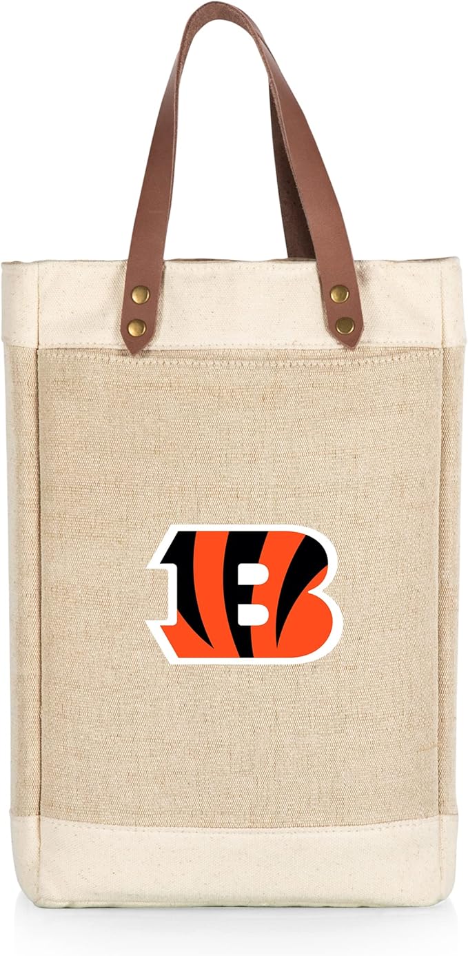 PICNIC TIME NFL Pinot - Jute 2 Bottle Insulated Wine Bag - Wine Tote Bag - Wine Gift Bag, (Beige)