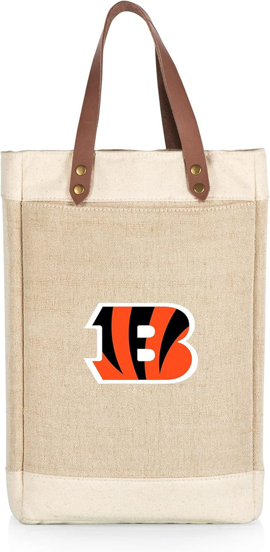PICNIC TIME NFL Pinot - Jute 2 Bottle Insulated Wine Bag - Wine Tote Bag - Wine Gift Bag, (Beige)