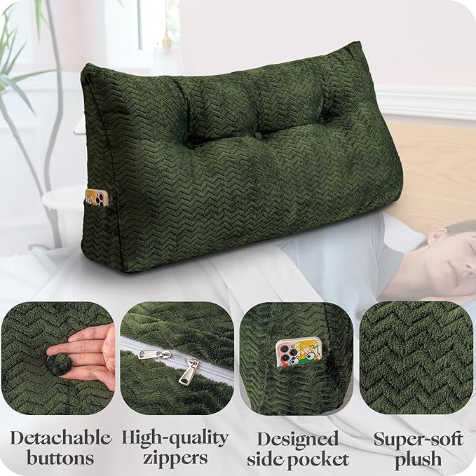 Large Bolster Triangular Headboard Wedge Backrest Positioning Support Bed Rest Reading Pillows Headboard Wedge Pillows for Day Bed Bunk Bed with Removable Cover