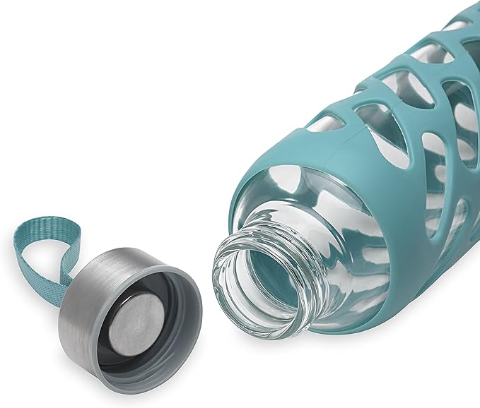 Gaiam Water Bottle Sure-Grip Glass Bottle with Protective Silicone Sleeve, 20 oz