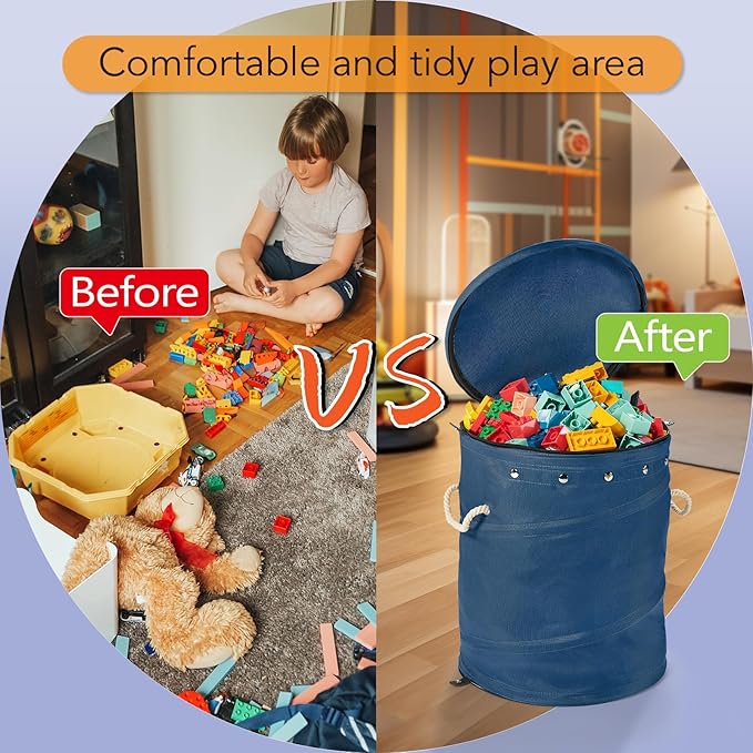 Toy Storage Basket + Play Mat for Kids Toy Chest Organizer Kids Toy Storage Organizer Foldable Big Storage Bins with Lids Large Toy Box for Boys Girls Toy Holders for Kids Rooms Nursery (Blue)