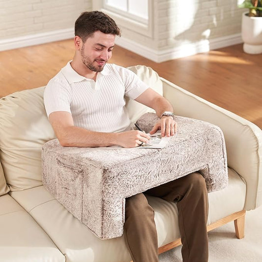 Homguava Reading Pillow Memory Lap Desk Foam Pillow for Adults Gaming Pillow Arm Rest Pillow for Reading, Crocheting, Gaming or Sitting in Bed (Furry Brown, Large)