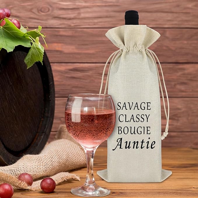 Aunt Gift Birthday Gift for Aunt Wine Bag from Niece Nephew Mother's Day Christmas Gift for Aunt Sister Reusable Cotton Burlap Wine Bags Thank You Godmother Gift for Special Aunt Wine Bottle Cover