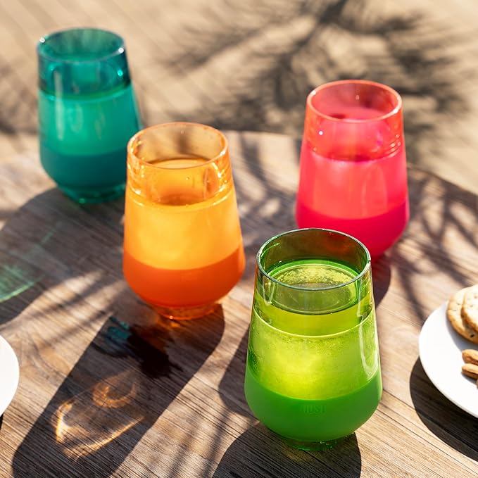 Host Freeze XL Cooling Cup in Double Walled Insulated Freezable Drink Chilling Tumbler with Freezing Gel, 12 Ounces - Set of 4 Vivid Tinted