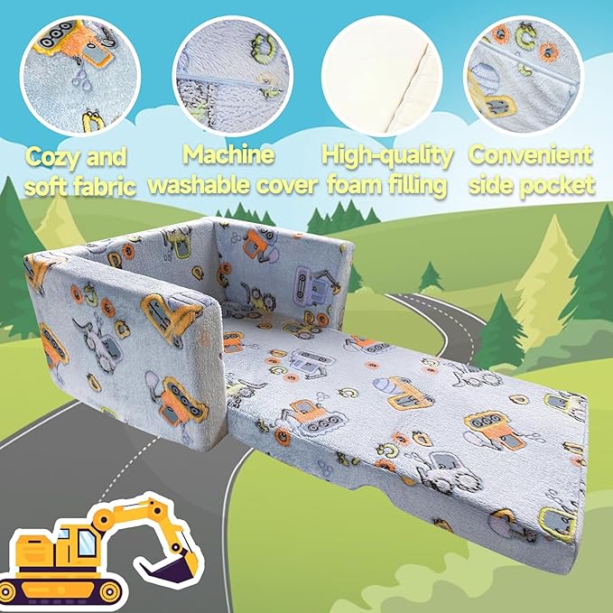 Kids Sofa, Glow in The Dark Toddler Chairs Children's 2 in 1 Convertible Sofa to Lounger - Extra Soft Flip Open Chair & Sleeper, Toddler Couch Chair, Sofa Bed for Boys Girls