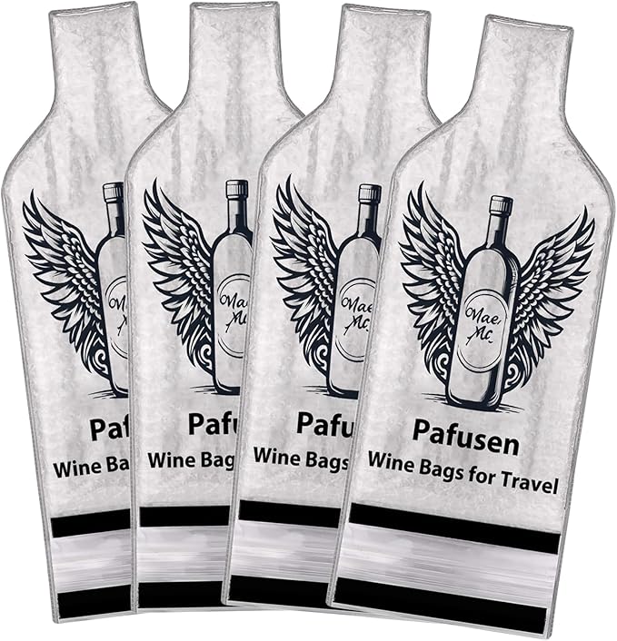 Pafusen 4 Pack Wine Bottle Travel Protector Bags, Wine Bags for Travel Reusable, Wine Travel Bags for Wine Bottles Airplane Car Cruise Suitcase Luggage, Leak Proof Insulated Wine Sleeves