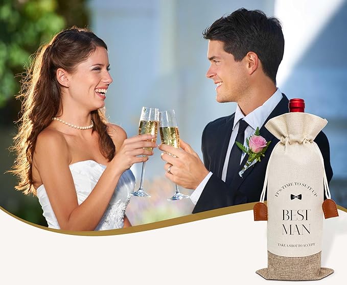 Best Man Proposal Gifts Wine Bag, Wine Champagne Bottle Gift Bag, Cotton Linen Wine Gift Bag With Drawstring, Groomsmen Proposal Gift, Bachelor Party Gift for Groomsmen Best Man Friends-10