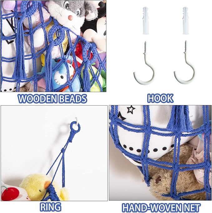 Stuffed Animal Net or Hammock Wall Hanging Net for Stuffed Animal Storage Macrame Toy Display Plush Toy Holder Soft Toy organizer for Nurery Kidroom Playroom