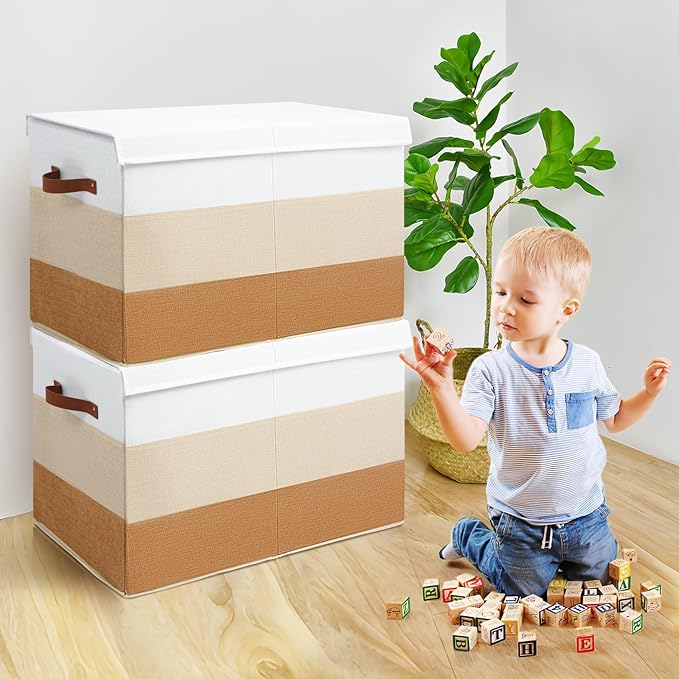 Large Toy Box Chest with Divider, Sturdy Toy Storage Organizer Bin Baskets with Lid for Kids, Boys, Girls, Nursery, Living Room, Bedroom, Playroom, Closet, 25"x13" x16"(Gradient Yellow)