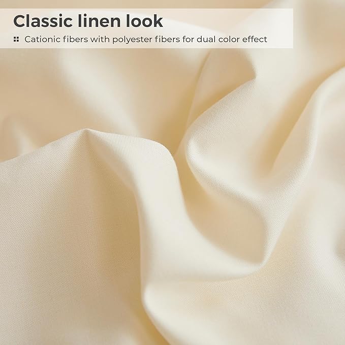 King Sheets Cream, Ultral Soft Cationic Linen Look Sheets, Luxury Cooling Cozy Bed Sheet Set with Non-Slip Fitted Sheet