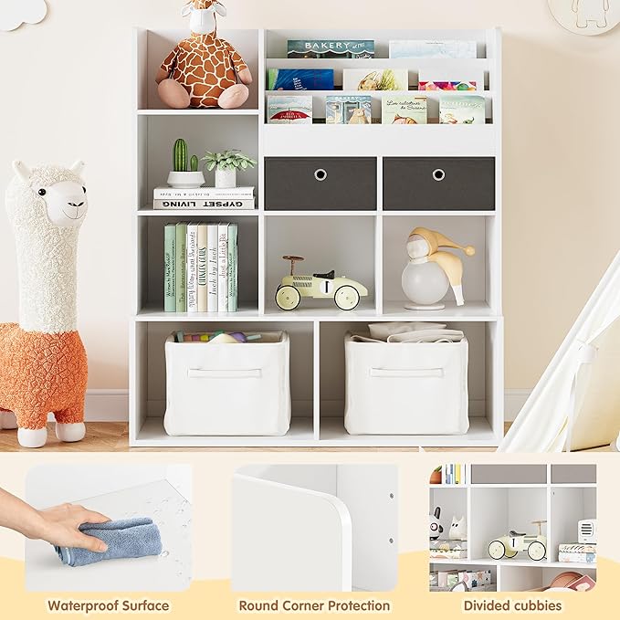 GAOMON 47.8in Kids Bookshelf with Drawers Wooden Toy Storage Organizer Modern Bookcase with Cubbies Floor Storage Cabinet White Toy Chest Playroom, Classroom, Nursery, Kids Room