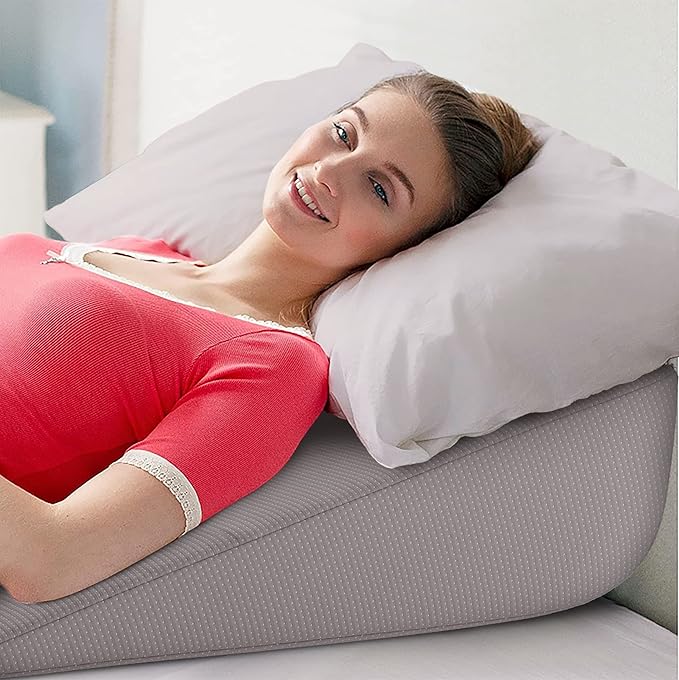 Bed Wedge Pillow | Unique Curved Design for Multi Position Use | Memory Foam Wedge Pillow for Sleeping | Works for Back Support, Leg, Knee | Includes Cover Plus Extra Sheet (Dark Grey)