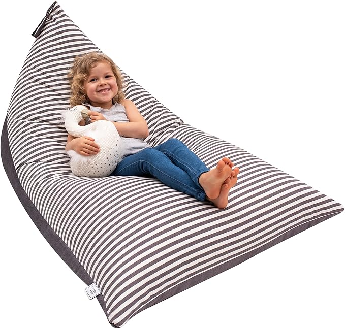 HUDDLE Original Stuffed Animal Bean Bag Storage Extra Large Designer Beanbag Chairs for Kids Teens & Adults | Instant Clutter Clear for Stylish Moms - Stuffed Animal Storage Bean Bag Chair Grey Stripe