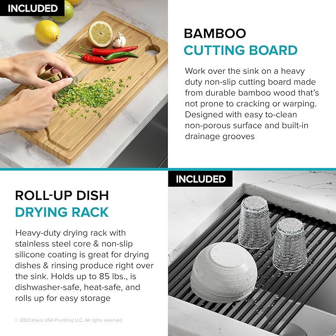 KRAUS KWU111-23 Kore Workstation 23-inch Undermount 16 Gauge Single Bowl Stainless Steel Kitchen Sink with Integrated Ledge and Accessories (Pack of 5)