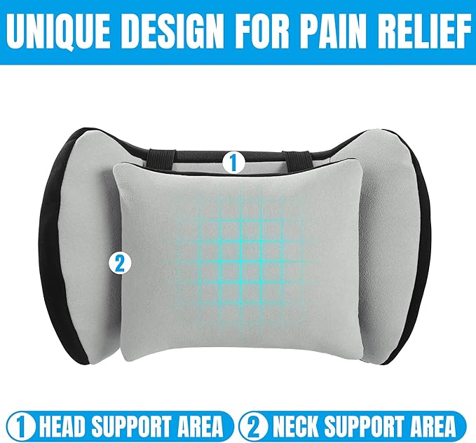 HOMBYS Car Neck Pillow for Driving,Universal Car Headrest Pillow for Cervical Support and Neck Pain Relief,Ergonomic Memory Foam Neck Pillow for Car Seat,Fit for Most Cars,Grey
