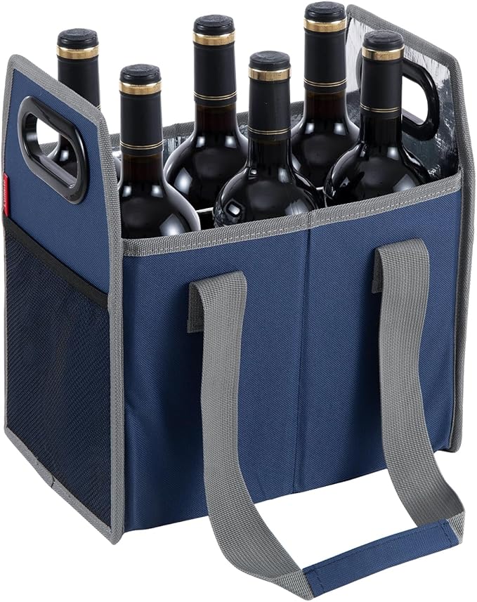 Bottle Wine Carrier Collapsible 6 Bottle Storage Box Reusable Portable Wine Bottle Carrier Case for Tote Bag Moving, Vacation Bottle Caddy Grocery Shopping Wine Tasting Accessory