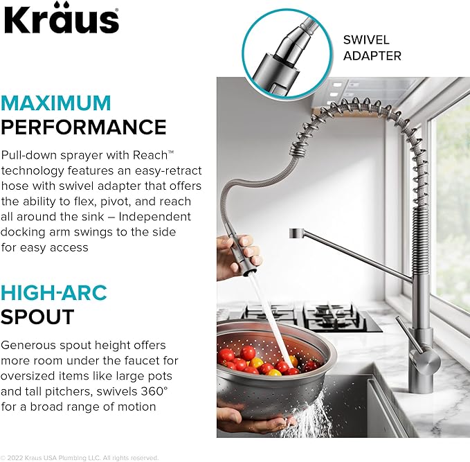 KRAUS Oletto Touchless Sensor Commercial Pull-Down Single Handle Kitchen Faucet with QuickDock Top Mount Assembly in Spot Free Stainless Steel, KSF-2631SFS